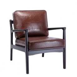 24.4 in. W Brown Mid Century Modern Elegant Accent Wood Frame Armchair (Set of 1) by ATHMILE