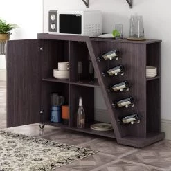 Espresso Island Cart with Adjustable Shelf and 5-Wine Holders by ATHMILE -ATHMILE Sales Store brown athmile bar carts gz b2w20221428 31 1000