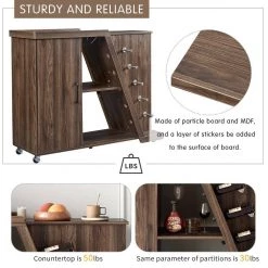 Brown Island Cart with Adjustable Shelf and 5-Wine Holders by ATHMILE -ATHMILE Sales Store brown athmile bar carts gz b2w20221429 1f 1000