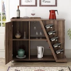 Brown Island Cart with Adjustable Shelf and 5-Wine Holders by ATHMILE -ATHMILE Sales Store brown athmile bar carts gz b2w20221429 31 1000