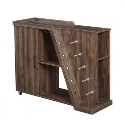 Brown Island Cart with Adjustable Shelf and 5-Wine Holders by ATHMILE