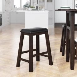 24.3 in. Brown Finish Counter Height Wood Upholstered Stools (Set of 4) by ATHMILE -ATHMILE Sales Store brown athmile bar stools gz b2mox000003 31 1000