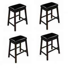 24.3 in. Brown Finish Counter Height Wood Upholstered Stools (Set of 4) by ATHMILE