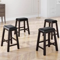 24.3 in. Brown Finish Counter Height Wood Upholstered Stools (Set of 4) by ATHMILE -ATHMILE Sales Store brown athmile bar stools gz b2mox000003 fa 1000