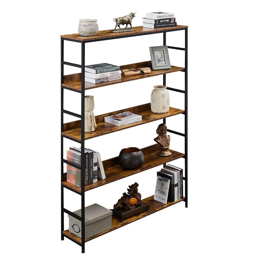 68.9 in. Brown 5-Shelf Standard Bookcase by ATHMILE 4 68.9 in. Brown 5-Shelf Standard Bookcase by ATHMILE - Image 4