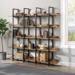 70.87 in. Brown 5-Shelf Standard Bookcase by ATHMILE -ATHMILE Sales Store brown athmile bookcases bookshelves ccwf286176aat 1f 1000