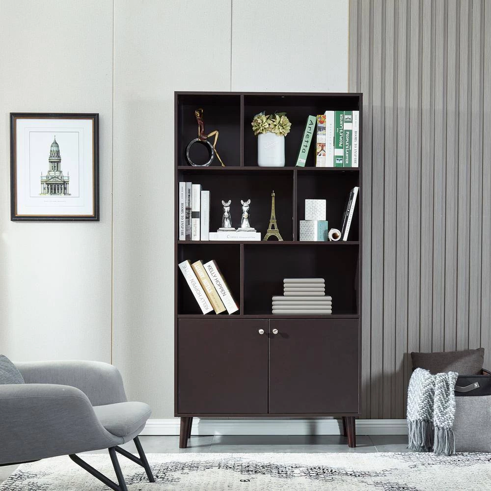 68 in. Brown 3-Shelf Standard Bookcase by ATHMILE 6 68 in. Brown 3-Shelf Standard Bookcase by ATHMILE - Image 6