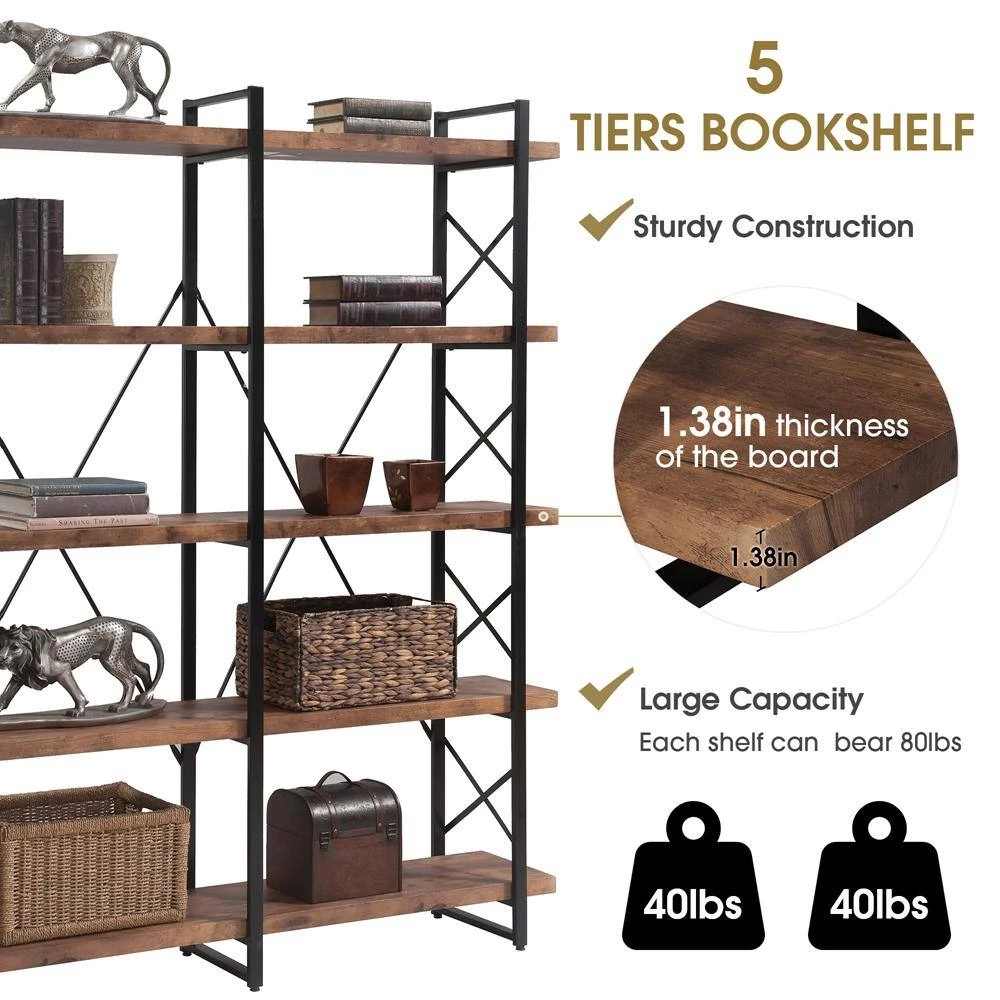 71 in. Brown5-Shelf Standard Bookcase by ATHMILE 7 71 in. Brown5-Shelf Standard Bookcase by ATHMILE - Image 7