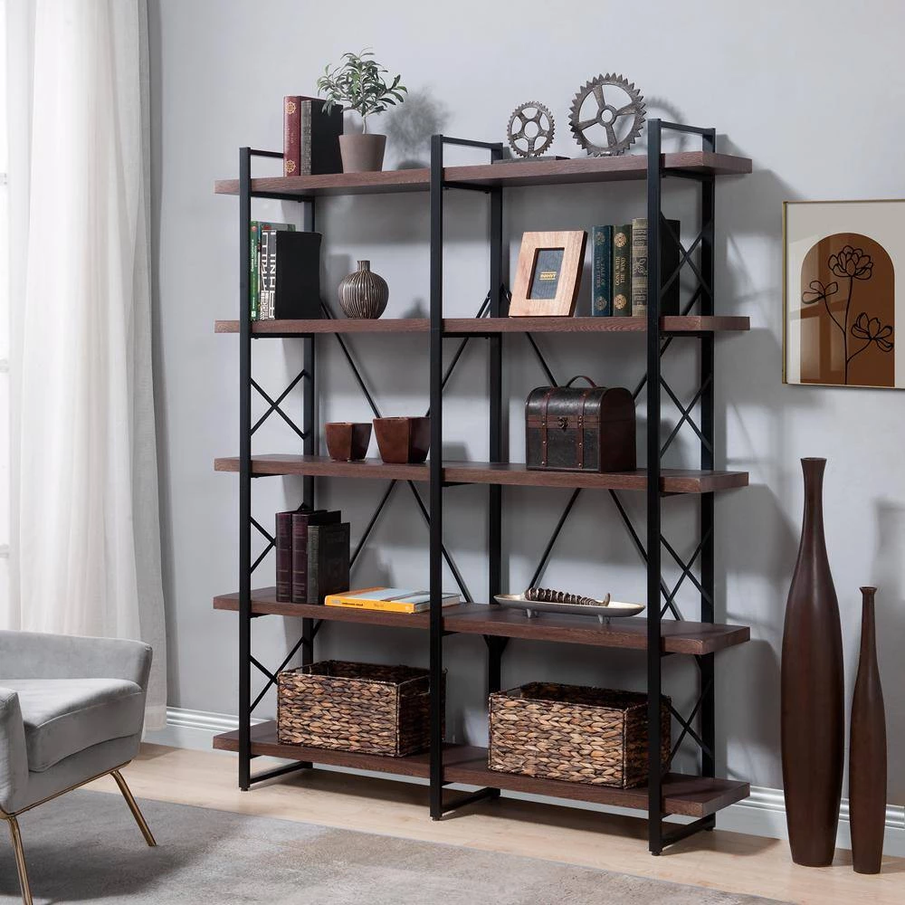 71 in. Brown 5-Shelf Standard Bookcase by ATHMILE 8 71 in. Brown 5-Shelf Standard Bookcase by ATHMILE - Image 8