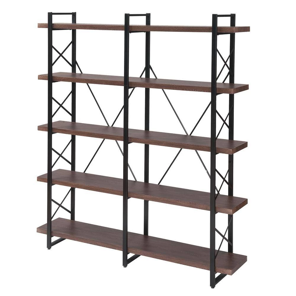 71 in. Brown 5-Shelf Standard Bookcase by ATHMILE 2 71 in. Brown 5-Shelf Standard Bookcase by ATHMILE - Image 2