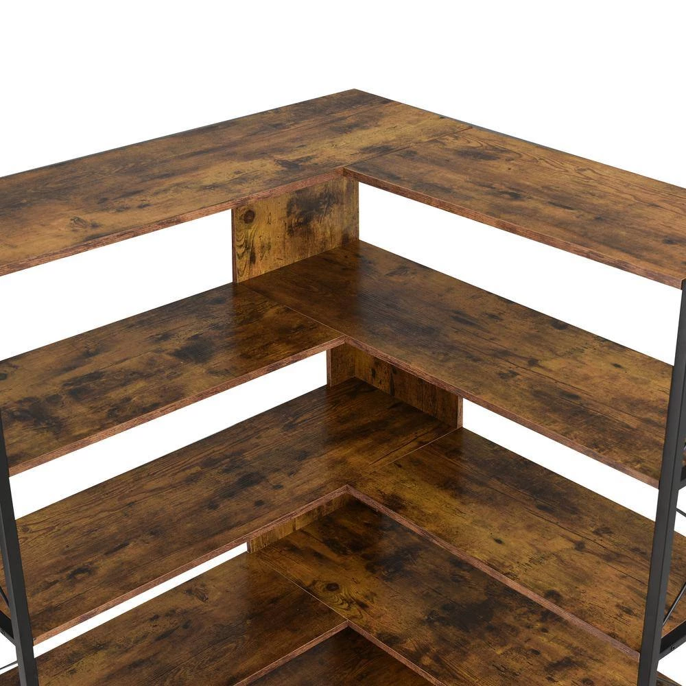 70.9 in. H Brown Wood 7-Tier L-Shaped Corner Standard Bookcase with Metal Frame by ATHMILE 5 70.9 in. H Brown Wood 7-Tier L-Shaped Corner Standard Bookcase with Metal Frame by ATHMILE - Image 5