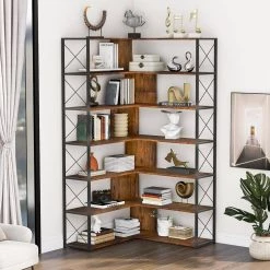 70.9 in. H Brown Wood 7-Tier L-Shaped Corner Standard Bookcase with Metal Frame by ATHMILE 12 70.9 in. H Brown Wood 7-Tier L-Shaped Corner Standard Bookcase with Metal Frame by ATHMILE -ATHMILE Sales Store brown athmile bookcases bookshelves gz b2w20221249 4f 1000