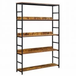 68.9 in. Brown 5-Tier Home Office Bookcase Open Bookshelf with Metal Frame by ATHMILE