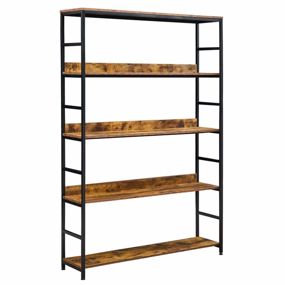68.9 in. Brown 5-Tier Home Office Bookcase Open Bookshelf with Metal Frame by ATHMILE 1 68.9 in. Brown 5-Tier Home Office Bookcase Open Bookshelf with Metal Frame by ATHMILE