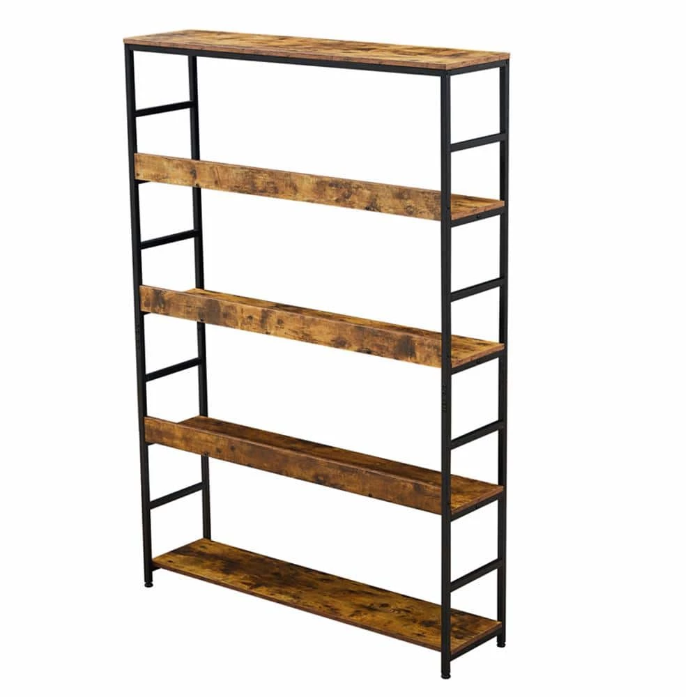 68.9 in. Brown 5-Tier Home Office Bookcase Open Bookshelf with Metal Frame by ATHMILE 2 68.9 in. Brown 5-Tier Home Office Bookcase Open Bookshelf with Metal Frame by ATHMILE - Image 2