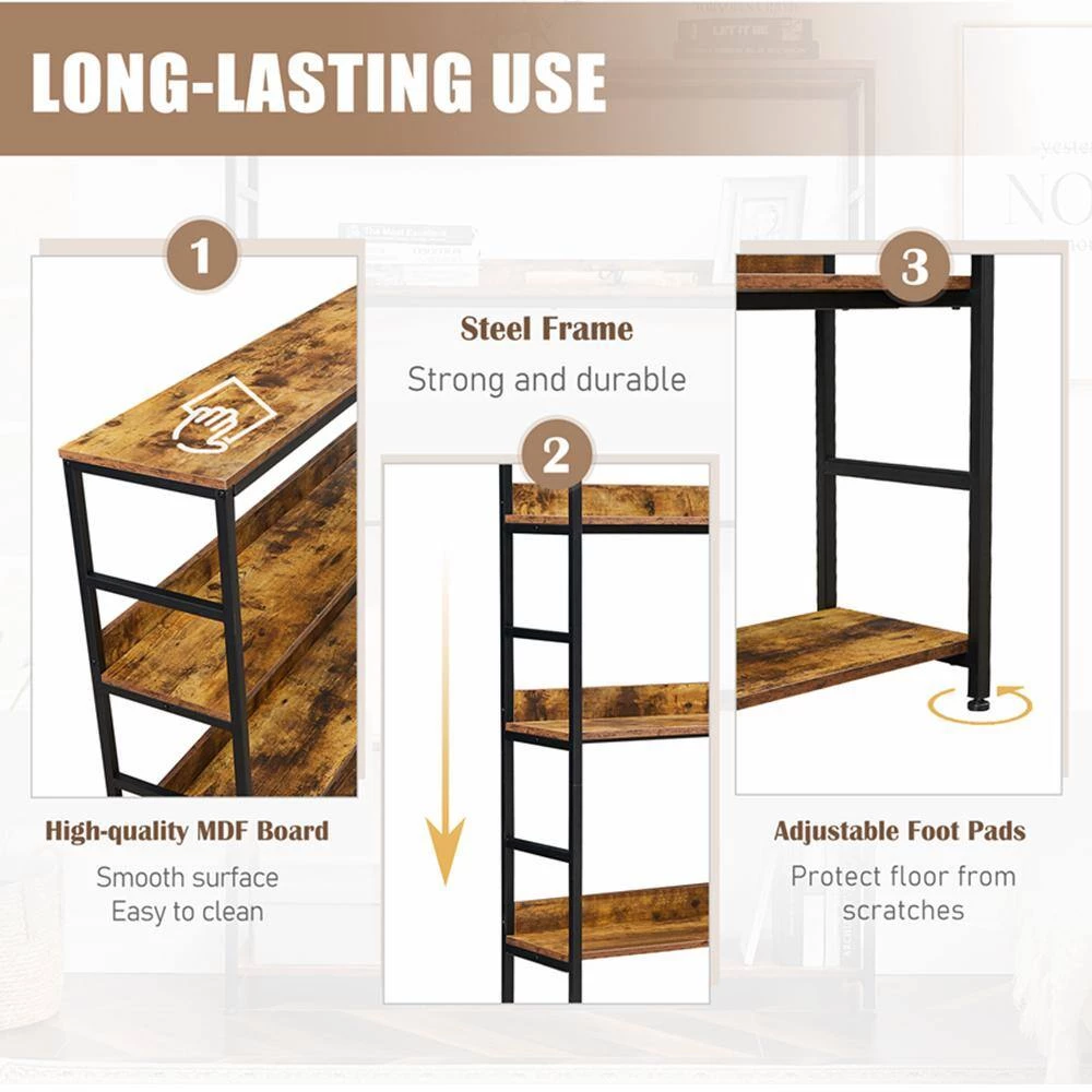 68.9 in. Brown 5-Tier Home Office Bookcase Open Bookshelf with Metal Frame by ATHMILE 7 68.9 in. Brown 5-Tier Home Office Bookcase Open Bookshelf with Metal Frame by ATHMILE - Image 7