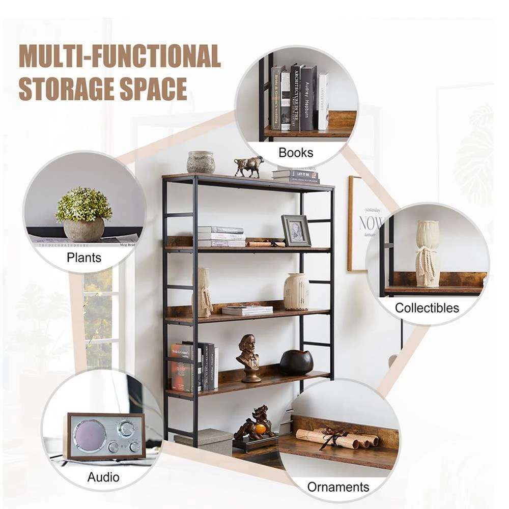 68.9 in. Brown 5-Tier Home Office Bookcase Open Bookshelf with Metal Frame by ATHMILE 6 68.9 in. Brown 5-Tier Home Office Bookcase Open Bookshelf with Metal Frame by ATHMILE - Image 6
