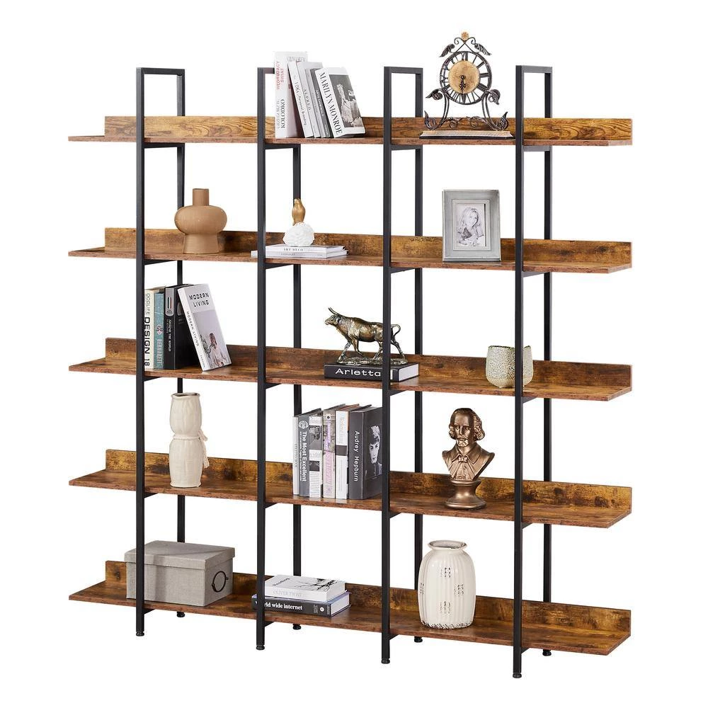 70.87 in. Brown 5-Tier Bookcase Home Office Open Bookshelf with Metal Frame by ATHMILE 4 70.87 in. Brown 5-Tier Bookcase Home Office Open Bookshelf with Metal Frame by ATHMILE - Image 4