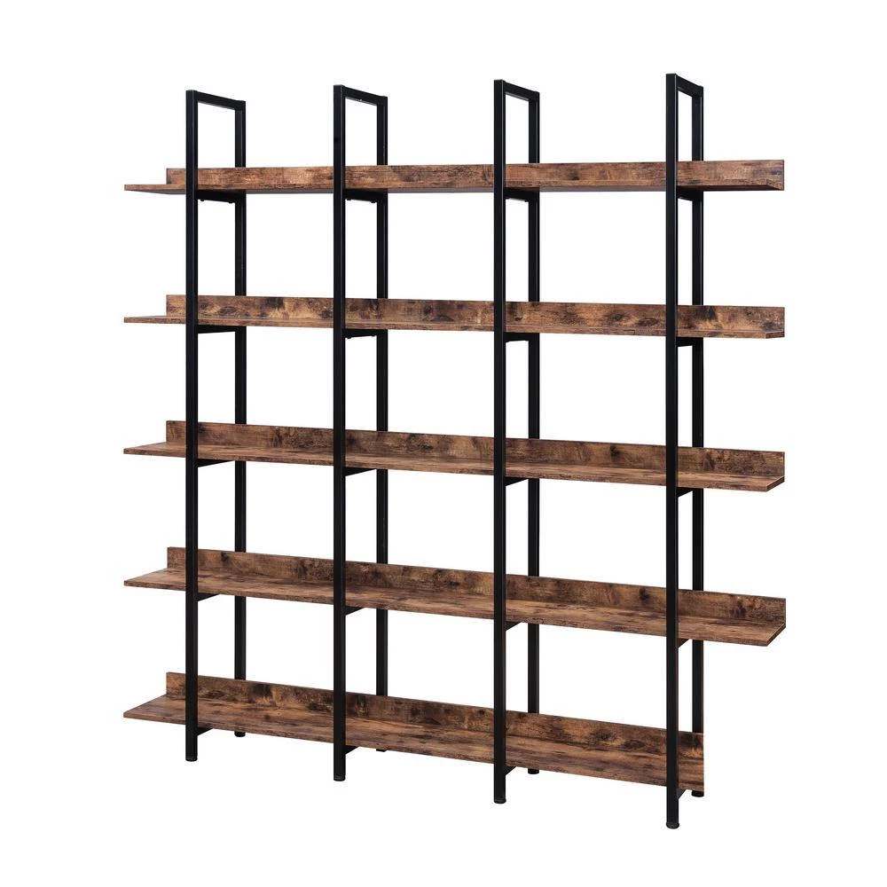 70.87 in. Brown 5-Tier Bookcase Home Office Open Bookshelf with Metal Frame by ATHMILE 2 70.87 in. Brown 5-Tier Bookcase Home Office Open Bookshelf with Metal Frame by ATHMILE - Image 2