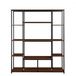 Home Office 70.9 in. Brown Wood 5-Shelf Open Freestanding Storage Bookcase with Metal Frame, by ATHMILE