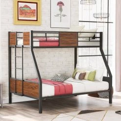 Brown Twin Over Full Bunk Bed by ATHMILE -ATHMILE Sales Store brown athmile bunk beds gz b2w20221481 31 1000