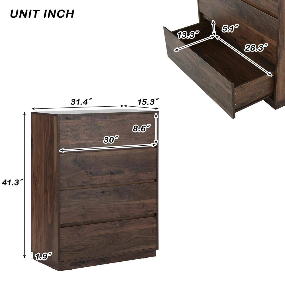 4-Drawers Dark Brown Chest of Drawers 31.4 in. W x 41.30 in. H x 15.30 in. D by ATHMILE 4 4-Drawers Dark Brown Chest of Drawers 31.4 in. W x 41.30 in. H x 15.30 in. D by ATHMILE - Image 4