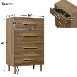 Natural Walnut 4-Drawer Chest of-Drawers (30 in. L x 17 in. W x 46.2 in. H) by ATHMILE -ATHMILE Sales Store brown athmile chest of drawers gz b2w20220513 c3 1000