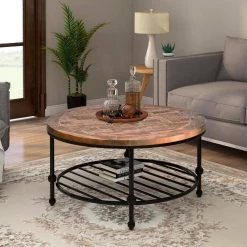 35 .8 in. Brown with Storage Shelf Round Wood Coffee Table by ATHMILE -ATHMILE Sales Store brown athmile coffee tables gz b2w20220303 31 1000