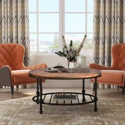 35 .8 in. Brown with Storage Shelf Round Wood Coffee Table by ATHMILE -ATHMILE Sales Store brown athmile coffee tables gz b2w20220303 44 1000