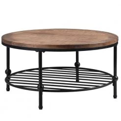 35 .8 in. Brown with Storage Shelf Round Wood Coffee Table by ATHMILE