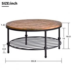 35 .8 in. Brown with Storage Shelf Round Wood Coffee Table by ATHMILE -ATHMILE Sales Store brown athmile coffee tables gz b2w20220303 c3 1000