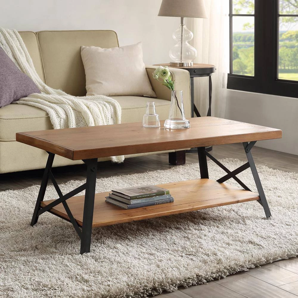 43 in. Brown Metal Legs Rectangle Rustic Solid Wood Top Material Coffee Table 1- Pieces by ATHMILE 6 43 in. Brown Metal Legs Rectangle Rustic Solid Wood Top Material Coffee Table 1- Pieces by ATHMILE - Image 6