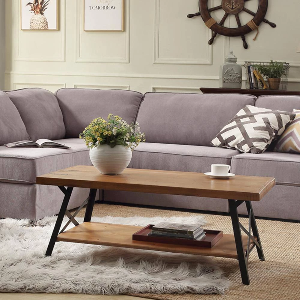 43 in. Brown Metal Legs Rectangle Rustic Solid Wood Top Material Coffee Table 1- Pieces by ATHMILE 5 43 in. Brown Metal Legs Rectangle Rustic Solid Wood Top Material Coffee Table 1- Pieces by ATHMILE - Image 5