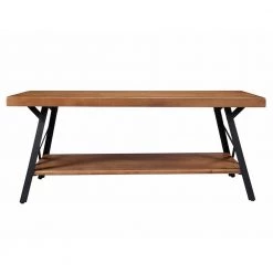 43 in. Brown Metal Legs Rectangle Rustic Solid Wood Top Material Coffee Table 1- Pieces by ATHMILE