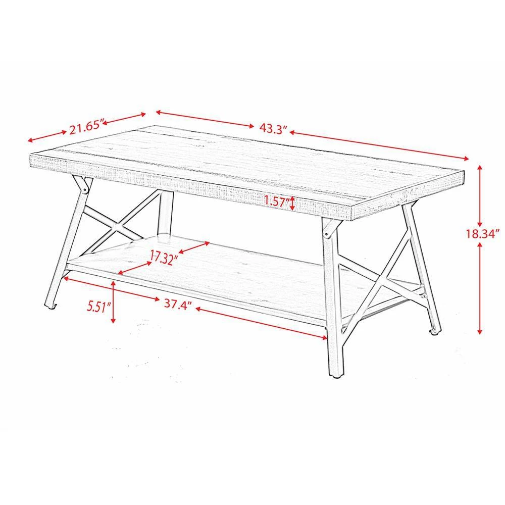 43 in. Brown Metal Legs Rectangle Rustic Solid Wood Top Material Coffee Table 1- Pieces by ATHMILE 3 43 in. Brown Metal Legs Rectangle Rustic Solid Wood Top Material Coffee Table 1- Pieces by ATHMILE - Image 3