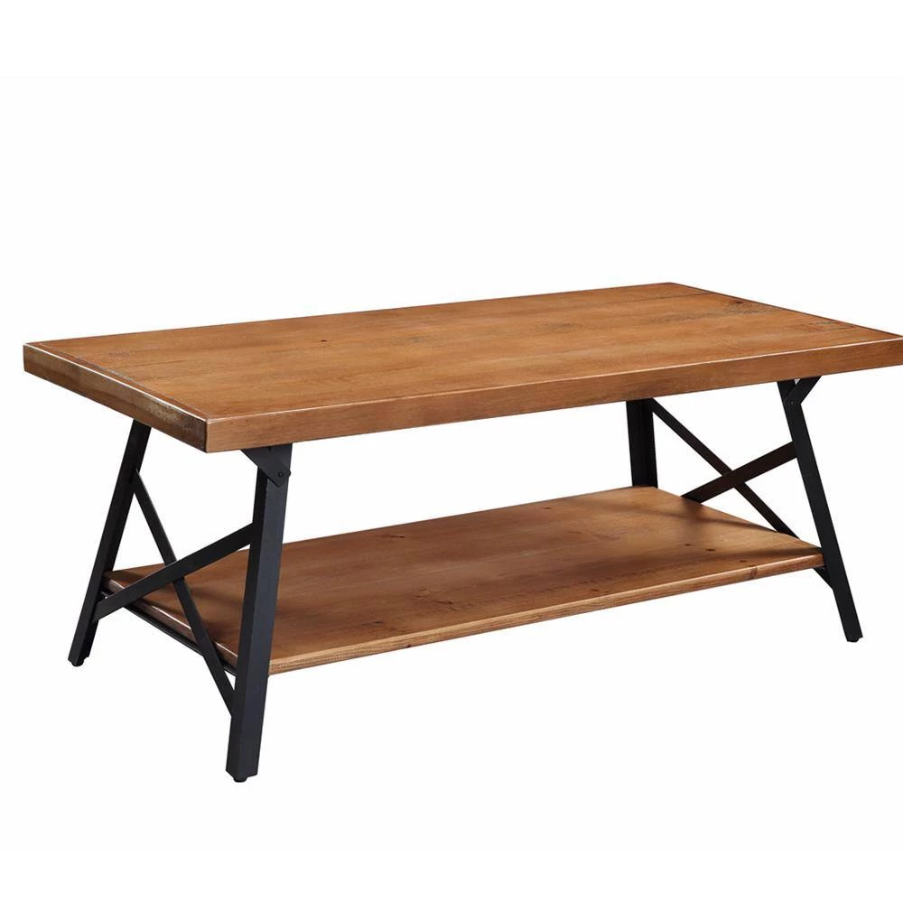 43 in. Brown Metal Legs Rectangle Rustic Solid Wood Top Material Coffee Table 1- Pieces by ATHMILE 2 43 in. Brown Metal Legs Rectangle Rustic Solid Wood Top Material Coffee Table 1- Pieces by ATHMILE - Image 2