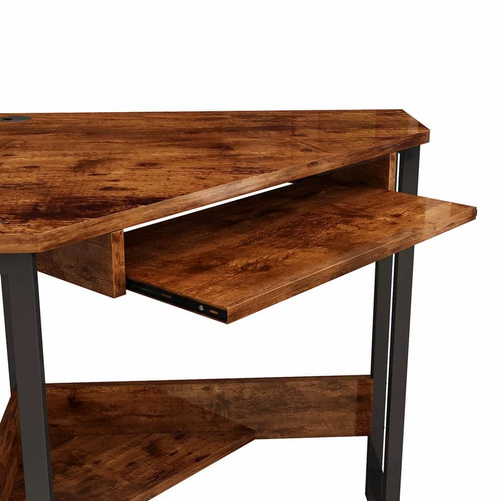 24 in. Brown Wood Triangle Computer Desk with Steel Frame by ATHMILE 6 24 in. Brown Wood Triangle Computer Desk with Steel Frame by ATHMILE - Image 6