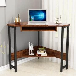 24 in. Brown Wood Triangle Computer Desk with Steel Frame by ATHMILE 15 24 in. Brown Wood Triangle Computer Desk with Steel Frame by ATHMILE -ATHMILE Sales Store brown athmile computer desks gzx b2w20220600 31 1000