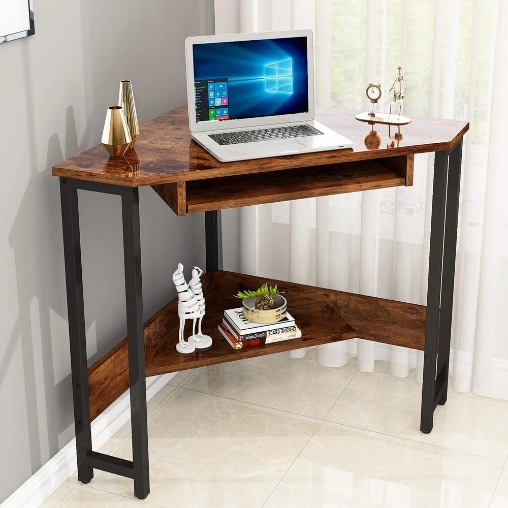 24 in. Brown Wood Triangle Computer Desk with Steel Frame by ATHMILE 5 24 in. Brown Wood Triangle Computer Desk with Steel Frame by ATHMILE - Image 5