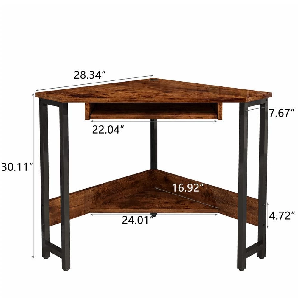 24 in. Brown Wood Triangle Computer Desk with Steel Frame by ATHMILE 4 24 in. Brown Wood Triangle Computer Desk with Steel Frame by ATHMILE - Image 4
