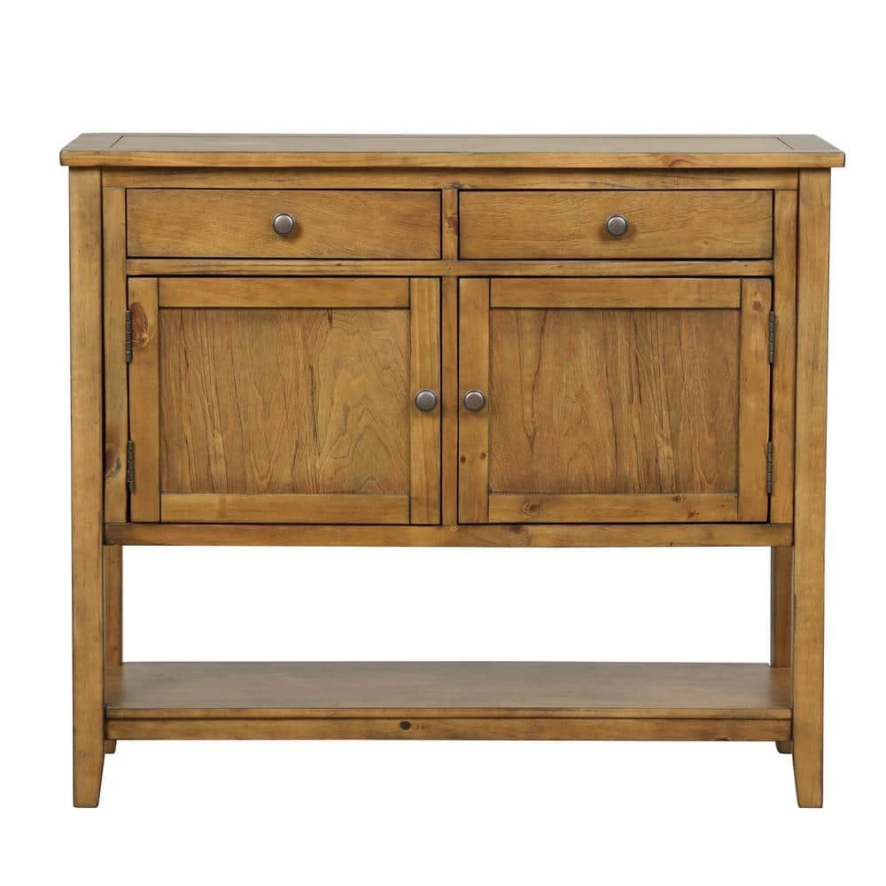 39 in. Brown Rectangle Wood Console Table with 2-Drawers 2-Cabinets and 1-Shelf by ATHMILE 1 39 in. Brown Rectangle Wood Console Table with 2-Drawers 2-Cabinets and 1-Shelf by ATHMILE