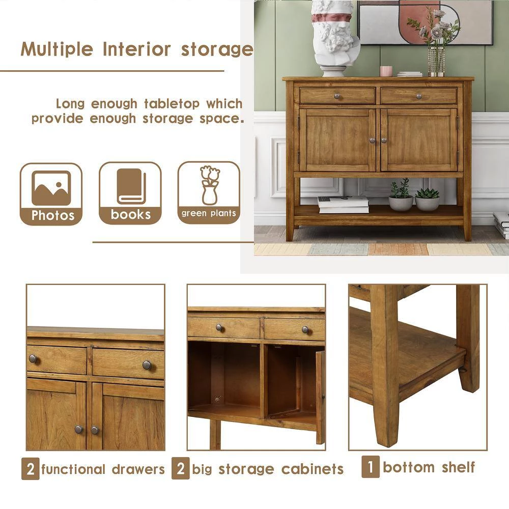 39 in. Brown Rectangle Wood Console Table with 2-Drawers 2-Cabinets and 1-Shelf by ATHMILE 9 39 in. Brown Rectangle Wood Console Table with 2-Drawers 2-Cabinets and 1-Shelf by ATHMILE - Image 9