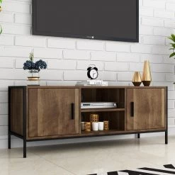 Brown Console Table with 2 Storage Cabinets and Open Shelves by ATHMILE 12 Brown Console Table with 2 Storage Cabinets and Open Shelves by ATHMILE -ATHMILE Sales Store brown athmile console tables gzx b2w20221373 4f 1000