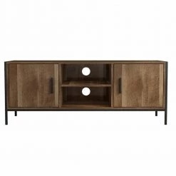 Brown Console Table with 2 Storage Cabinets and Open Shelves by ATHMILE