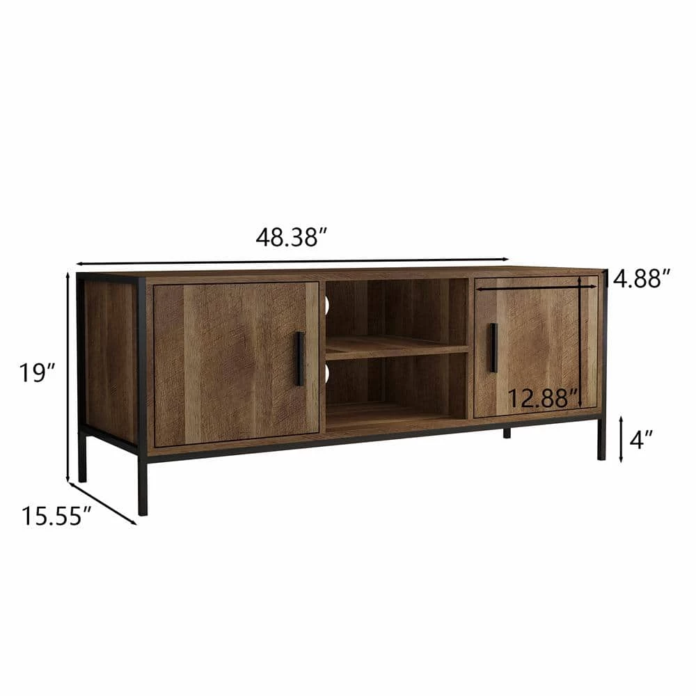 Brown Console Table with 2 Storage Cabinets and Open Shelves by ATHMILE 3 Brown Console Table with 2 Storage Cabinets and Open Shelves by ATHMILE - Image 3