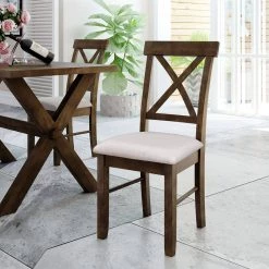 Brown Upholstered X-Back Dining Chairs (Set of 2) by ATHMILE 14 Brown Upholstered X-Back Dining Chairs (Set of 2) by ATHMILE -ATHMILE Sales Store brown athmile dining chairs gz b2w20221258 fa 1000
