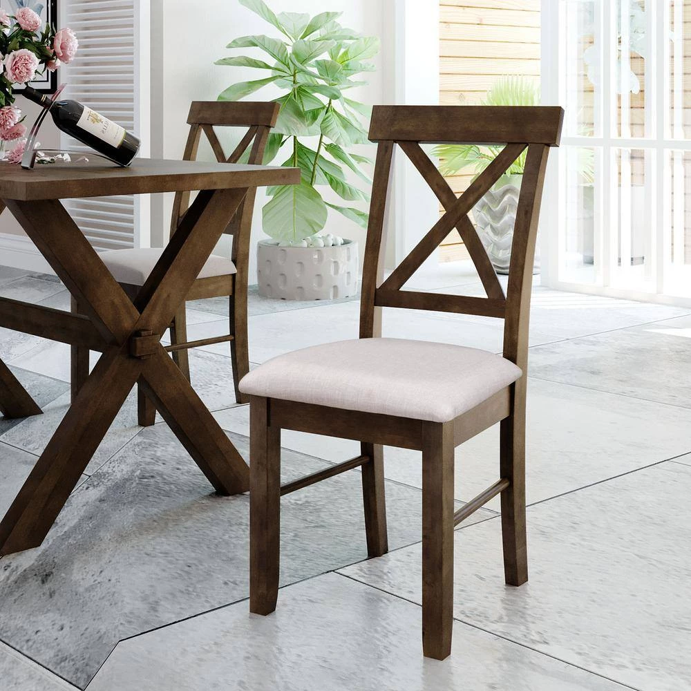 Brown Upholstered X-Back Dining Chairs (Set of 2) by ATHMILE 7 Brown Upholstered X-Back Dining Chairs (Set of 2) by ATHMILE - Image 7