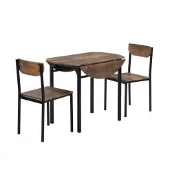 3-Piece Brown Finish Round Wood Dining Table Set with Black Frame by ATHMILE -ATHMILE Sales Store brown athmile dining room sets gz b2w20221264 31 1000