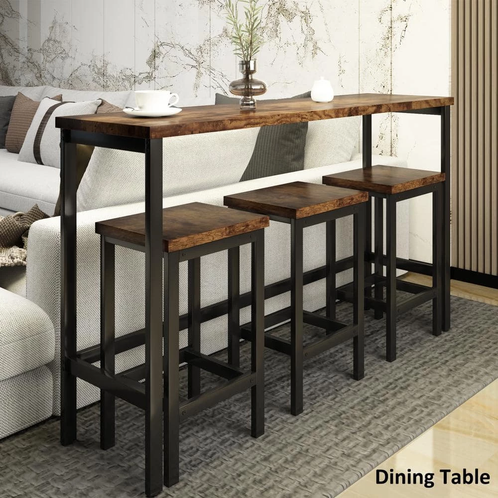 Brown Counter Height Extra Long Dining Table Set with 3-Stools Pub Kitchen Set Side Table with Footrest by ATHMILE 8 Brown Counter Height Extra Long Dining Table Set with 3-Stools Pub Kitchen Set Side Table with Footrest by ATHMILE - Image 8