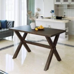 45.5 in. Rectangle Rustic Brown Wood Top Dining Table with x-Shape Legs (Seats 4) by ATHMILE -ATHMILE Sales Store brown athmile kitchen dining tables gz b2w20221259 fa 1000